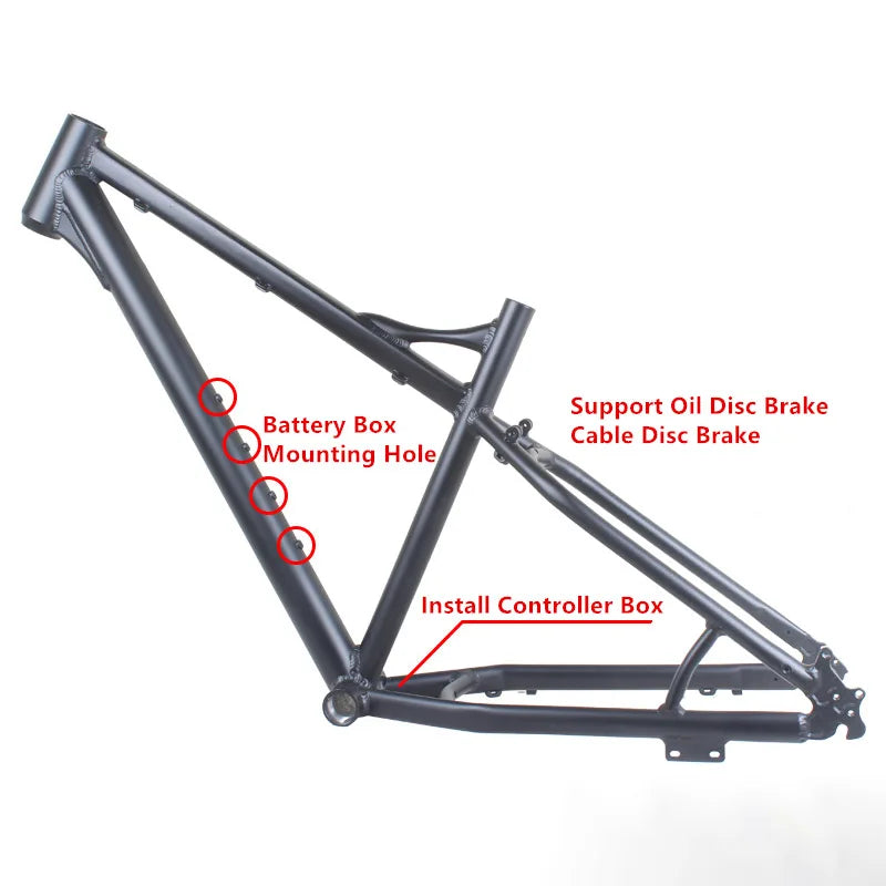 26" Aluminum Fat Tire Bike Frame for 4.0-4.9 Tires, 2450g, with 30.4mm Seat Post