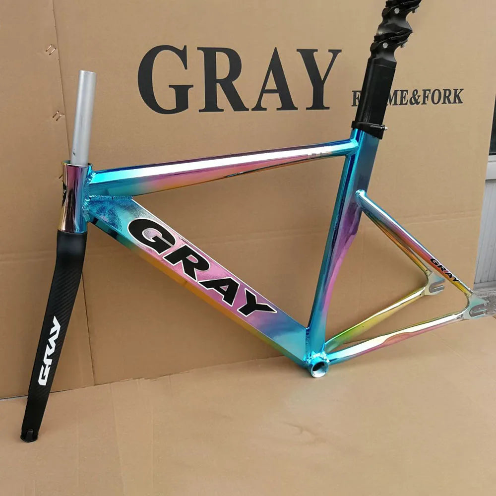 Gray Fixed Gear Frame Aluminum Alloy with Carbon Fiber Fork