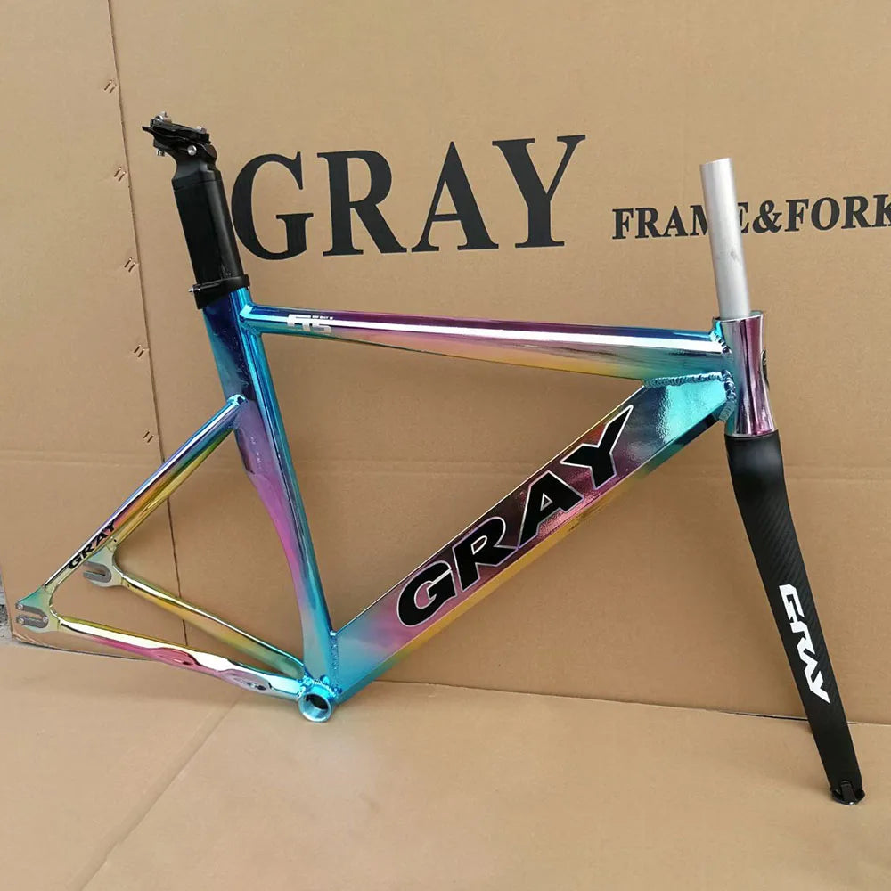 Gray Fixed Gear Frame Aluminum Alloy with Carbon Fiber Fork