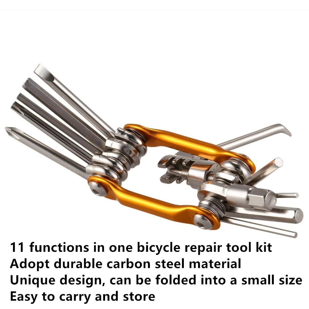 11-Function Portable Bike Repair Tool – Folding Steel Multitool for MTB & Road