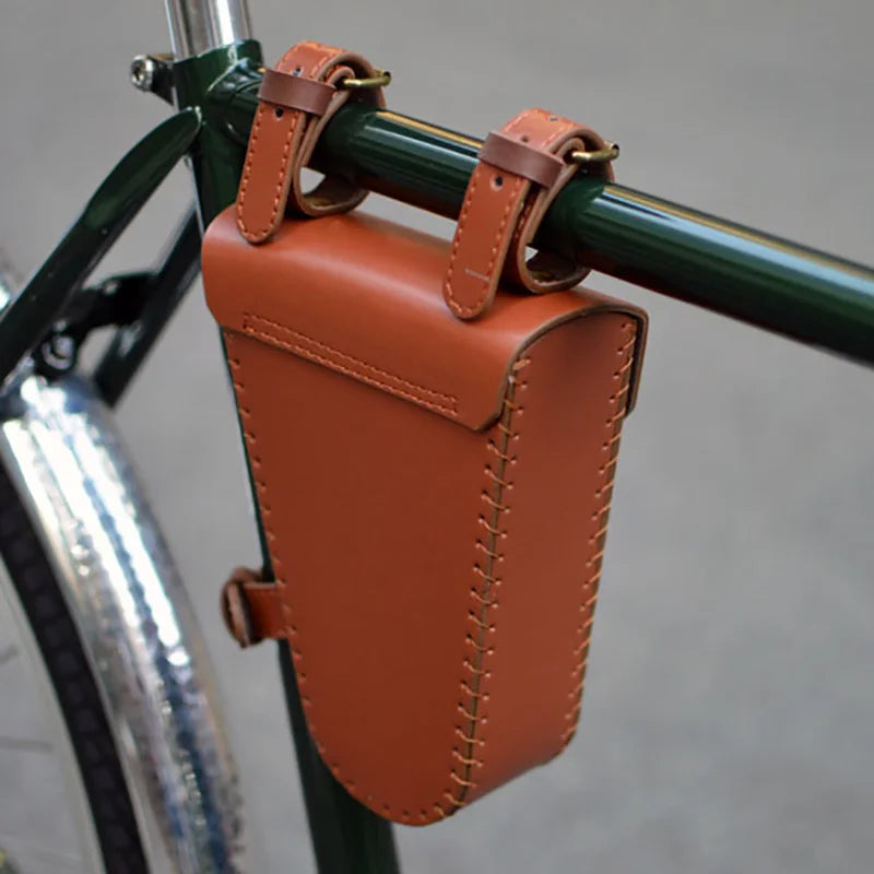 Retro Leather Frame Bag – Triangle Beam Pannier for Fixed Gear & Road Bikes