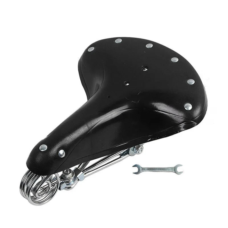 Cow Leather Retro Riveted Leisure Bicycle Saddle